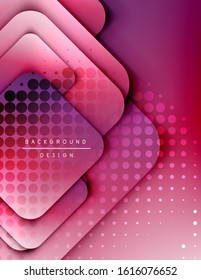 Los cuadrados redondeados forman el fondo abstracto geométrico de la composición. efectos de sombra 3D y gradientes de fluido. Formularios superpuestos modernos. Ilustración vectorial para papel de escritorio, pancarta, fondo, tarjeta, libro