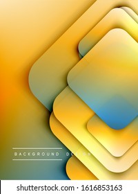 Los cuadrados redondeados forman el fondo abstracto geométrico de la composición. efectos de sombra 3D y gradientes de fluido. Formularios superpuestos modernos. Ilustración vectorial para papel de escritorio, pancarta, fondo, tarjeta, libro