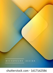 Los cuadrados redondeados forman el fondo abstracto geométrico de la composición. efectos de sombra 3D y gradientes de fluido. Formularios superpuestos modernos. Ilustración vectorial para papel de escritorio, pancarta, fondo, tarjeta, libro