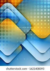 Los cuadrados redondeados forman el fondo abstracto geométrico de la composición. efectos de sombra 3D y gradientes de fluido. Formularios superpuestos modernos. Ilustración vectorial para papel de escritorio, pancarta, fondo, tarjeta, libro