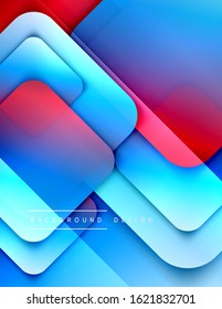 Rounded squares shapes composition geometric abstract background. 3D shadow effects and fluid gradients. Modern overlapping forms. Vector Illustration For Wallpaper, Banner, Background, Card, Book