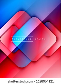 Los cuadrados redondeados forman el fondo abstracto geométrico de la composición. efectos de sombra 3D y gradientes de fluido. Formularios superpuestos modernos. Ilustración vectorial para papel de escritorio, pancarta, fondo, tarjeta, libro