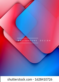 Los cuadrados redondeados forman el fondo abstracto geométrico de la composición. efectos de sombra 3D y gradientes de fluido. Formularios superpuestos modernos. Ilustración vectorial para papel de escritorio, pancarta, fondo, tarjeta, libro