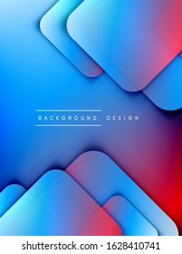 Los cuadrados redondeados forman el fondo abstracto geométrico de la composición. efectos de sombra 3D y gradientes de fluido. Formularios superpuestos modernos. Ilustración vectorial para papel de escritorio, pancarta, fondo, tarjeta, libro