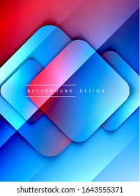 Gebundene Quadrate formen den geometrischen abstrakten Hintergrund. 3D-Schatteneffekte und Flüssigkeitstradienten. Moderne überlappende Formen. Vektorgrafik für Bildschirmhintergründe, Banner, Hintergrund, Karte, Buch
