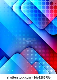 Rounded squares shapes composition geometric abstract background. 3D shadow effects and fluid gradients. Modern overlapping forms. Vector Illustration For Wallpaper, Banner, Background, Card, Book