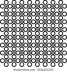 rounded squares. Simple abstract background, old style fashion. Design for décor, textile, furniture, fabric. Vector monochrome repeat texture, black and white geometric seamless pattern with circles
