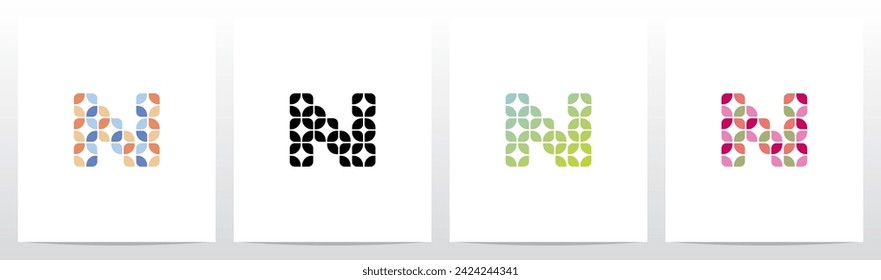 Abgerundete Quadrate Sterne Fliesen Buchstaben Logo Design N
