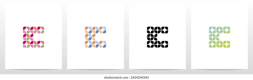 Rounded Squares Star Tiles Letter Logo Design C