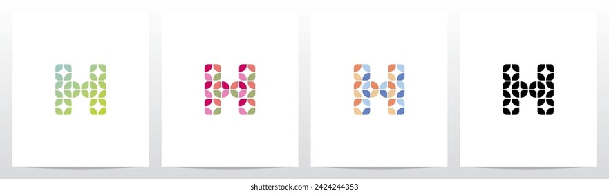 Rounded Squares Star Tiles Letter Logo Design H