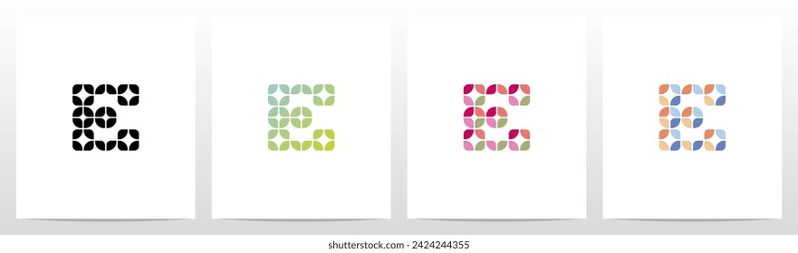 Rounded Squares Star Tiles Letter Logo Design E