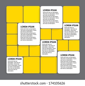 rounded squares of white & yellow paper - vector infographic banners. This graphic can be used in marketing materials, educational materials, business presentations, advertising, etc