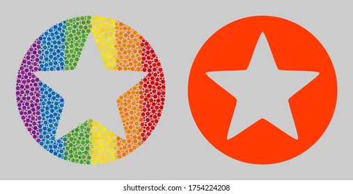 Rounded star composition icon of spheric dots in various sizes and spectrum colored color tones. A dotted LGBT-colored Rounded star for lesbians, gays, bisexuals, and transgenders.