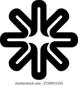 Forma de estrela arredondada ou floco de neve construída a partir de braços simétricos macios, transmitindo cuidado, equilíbrio, inclusividade e uma sensação suave de harmonia.