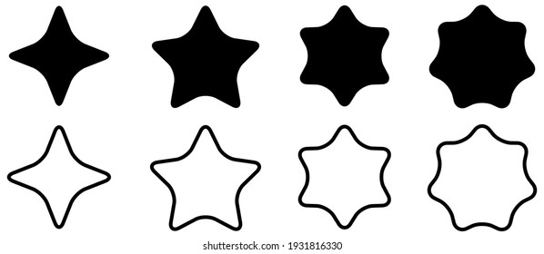 Rounded stars icon, version with four, five, six and seven points