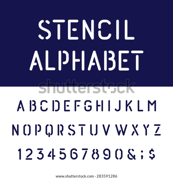 丸められたステンシルアルファベットのベクター画像フォント 文字 数字 句読点を入力します ステンシルの丸みを帯びた太字のベクター画像フォントです のベクター画像素材 ロイヤリティフリー