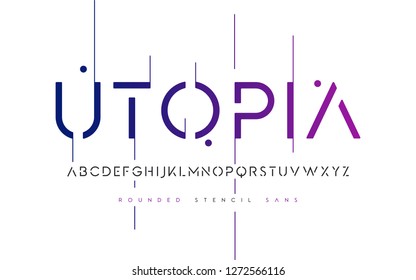 Rounded stencil san serif  alphabet  uppercase letters  typography  Vector illustration 