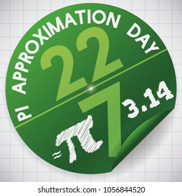 Rounded sticker for math notebook with the fraction formed by the date of Pi Approximation Day on 22nd July.