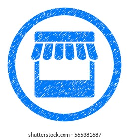 Rounded Store rubber seal stamp watermark. Icon symbol inside circle with grunge design and scratched texture. Unclean vector blue emblem.