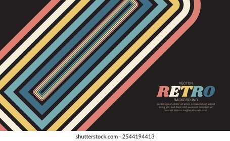 Rounded stripe element retro style background. Groovy backdrop 60s and 70s round oval lines pattern vector art.