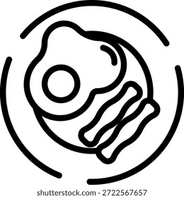 Icono redondeado del huevo y del tocino del movimiento
