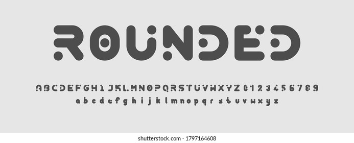 Rounded font und number design.Typografie Schriftarten regulären Großbuchstaben, Kleinbuchstaben. Vektorgrafik