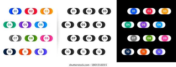rounded style numbered bullet points from one to twelve