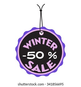 Rounded tag with the text winter sale written on the tag
