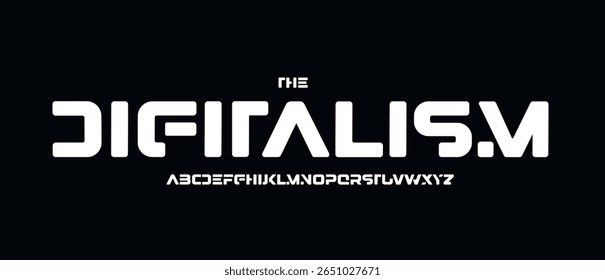 Fonte do logotipo techno arredondada, alfabeto bold sci-fi. Recortar letras geométricas para o título do jogo, cyberpunk UI, tecnologia HUD, texto de exibição, marca robótica. Conjunto de tipos futurista digital. Tipografia vetorial