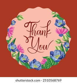 Rounded thank you card with flowers decoration, suitable for greeting card, wallpaper, background design, wedding, invitation