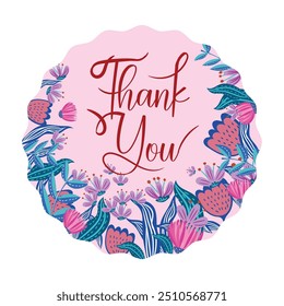 Rounded thank you card with flowers decoration, suitable for greeting card, wallpaper, background design, wedding, invitation