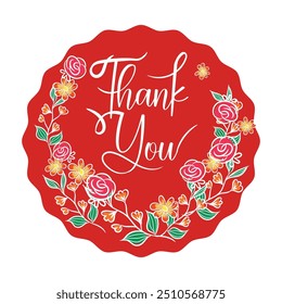 Rounded thank you card with flowers decoration, suitable for greeting card, wallpaper, background design, wedding, invitation