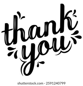 Rounded Thank you sign in script text. Hand drawn lettering style calligraphy. hank You calligraphy. Thank you card, signature, calligraphy, monoline. Vector Illustration.