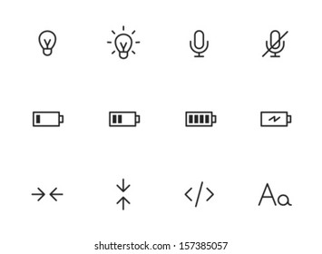 Rounded Thin Icon Set 01 - Lightbulb, Microphone, Battery, Size, Code, Font