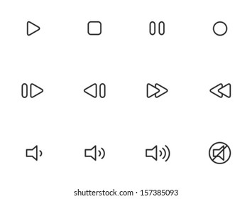 Rounded Thin Icon Set 01 - Play, Stop, Pause, Forward, Rewind, Volume, Mute