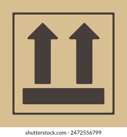Rounded, this way up cardboard border. A framed direction symbol with round corners. Isolated on a pale background.