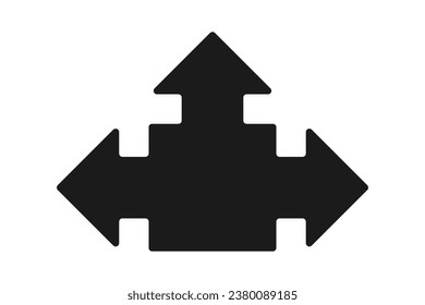 Rounded three-way square arrow icon. A black marker direction symbol. Isolated on a white background.