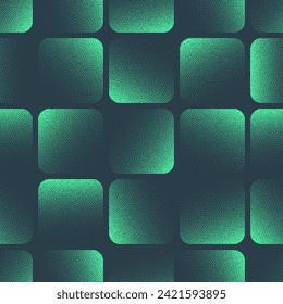 Rounded Tile Seamless Pattern Trend Vector Turquoise Classy Abstract Background. Half Tone Art Illustration for Textile Print. Endless Graphic Repetitive Stylish Abstraction Wallpaper Dot Work Texture