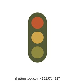 Rounded traffic light icon with olive green casing and earthy red amber green colors in flat vector style