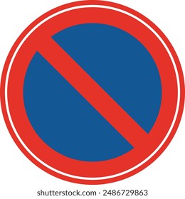 Rounded traffic signal in blue and red, isolated on white background. Parking prohibited