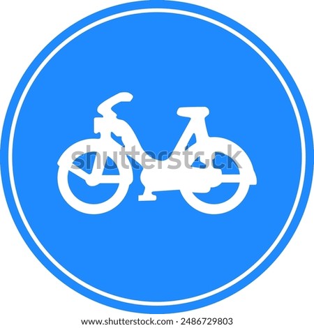 Rounded traffic signal in blue and white, isolated on white background. Compulsory road for mopeds