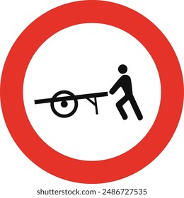 Señal de tráfico redondeada en blanco y rojo, aislado sobre fondo blanco. Prohibida la entrada a los Carritos de mano
