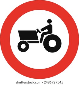 Rounded traffic signal in white and red, isolated on white background. Entry prohibited for agricultural motor vehicles