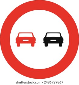 Señal de tráfico redondeada en blanco y rojo, aislado sobre fondo blanco. Adelantamiento prohibido