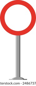 Señal de tráfico redondeada en blanco y rojo, con palo y aislado sobre fondo blanco. Circulación prohibida