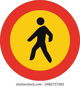 Rounded traffic signal in yellow and red, isolated on white background. Temporary entry prohibited for pedestrians