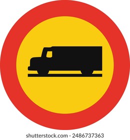 Rounded traffic signal in yellow and red, isolated on white background. Temporary entry prohibited for trucks