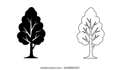 Rounded tree design - outline and filled versions