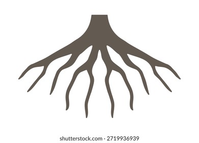 Rounded tree plant roots brown icon. A symmetrical nature symbol with round corners. Isolated on a white background.
