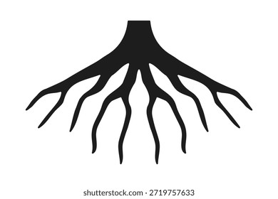 Rounded tree plant roots silhouette icon. A symmetrical nature symbol with round corners. Isolated on a white background.